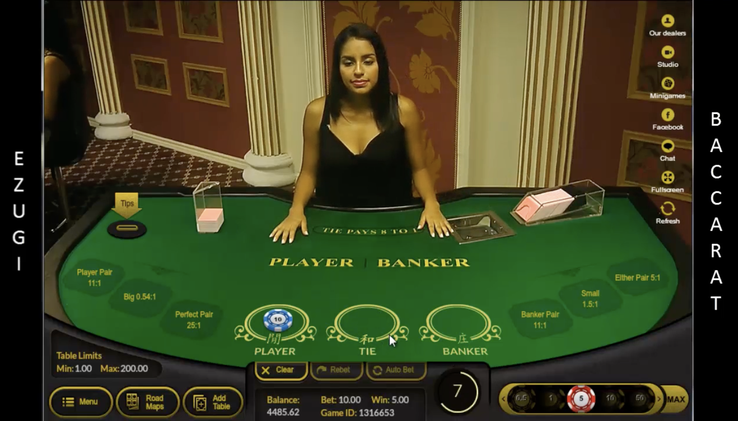 Baccarat game by Ezugi live casino provider