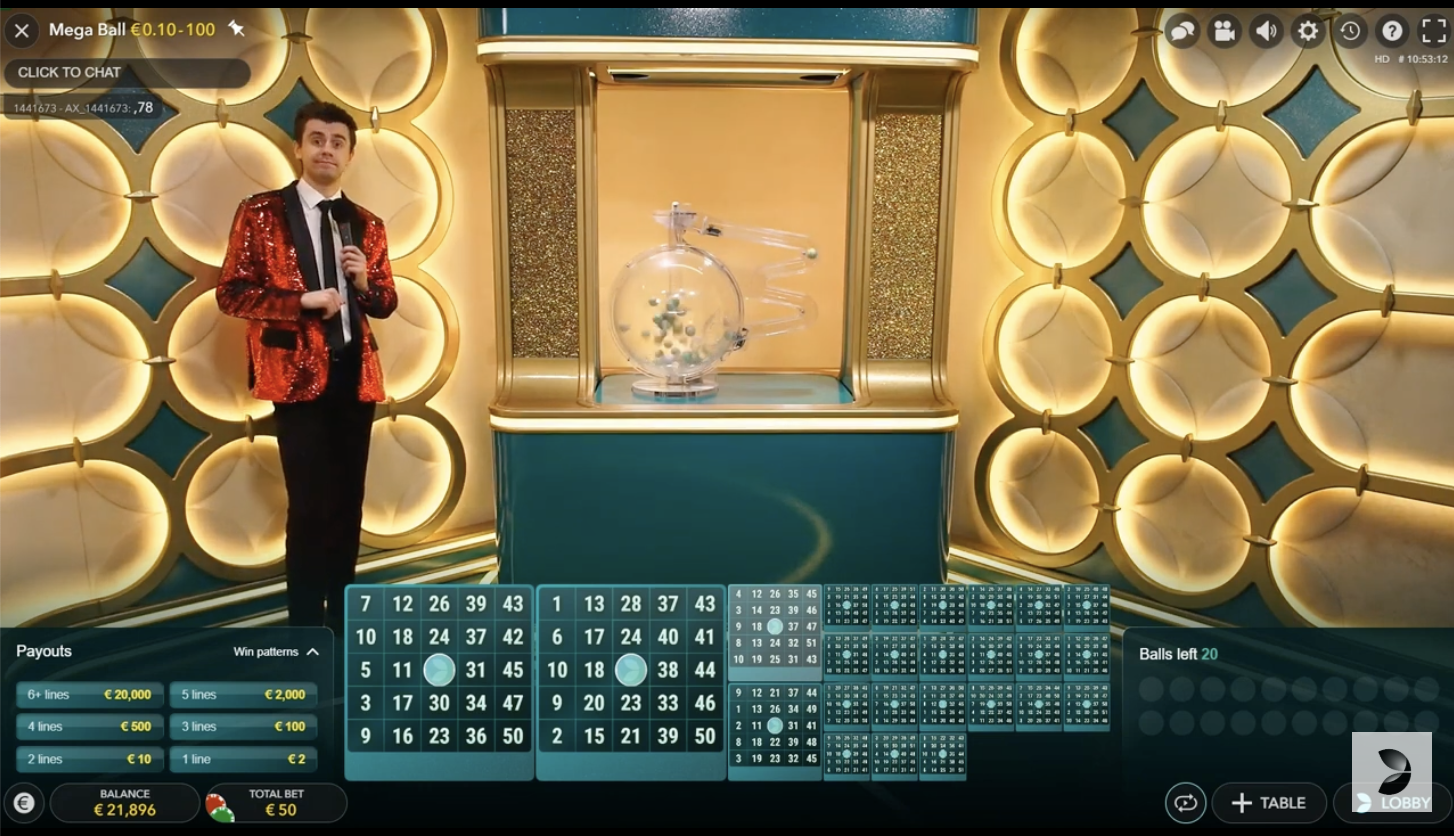 Mega Ball games by Evolution Gaming Live Casino provider