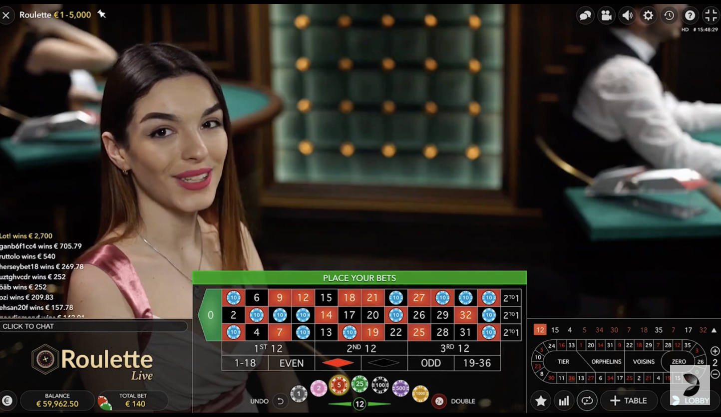Roulette game by Evolution Gaming Live Casino provider